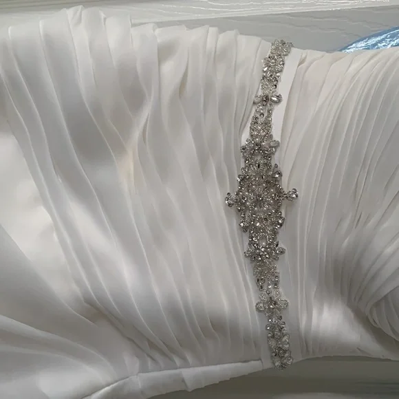 Beautiful off white Demtria cascading wedding dress.  Size 10, but altered. - Picture 2 of 12